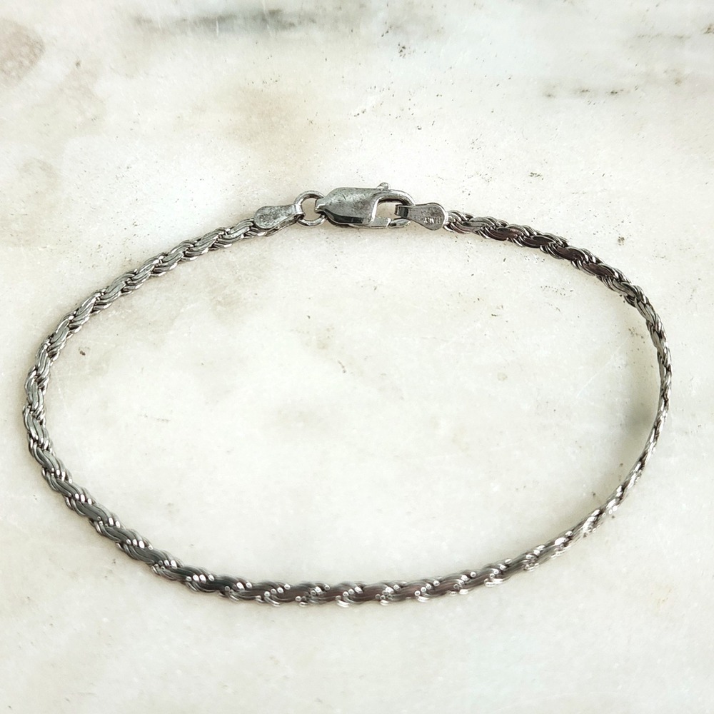 Vintage Sterling Silver Rope Chain Bracelet Italy 925 Lobster Clasp Silver